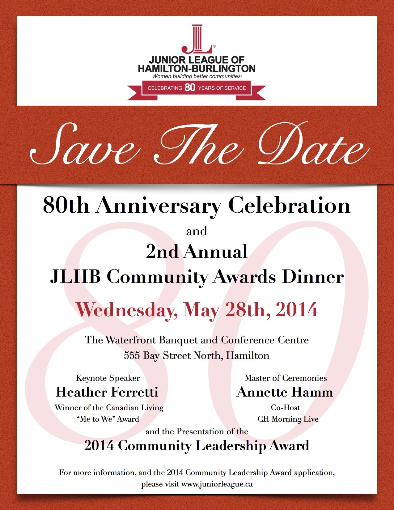 Junior League of Hamilton-Burlington Community Awards Dinner: Save the Date